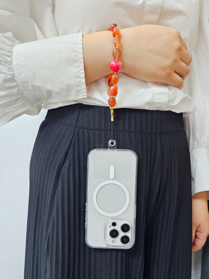 Nugget Red Agate With Hearts Phone Strap PC018