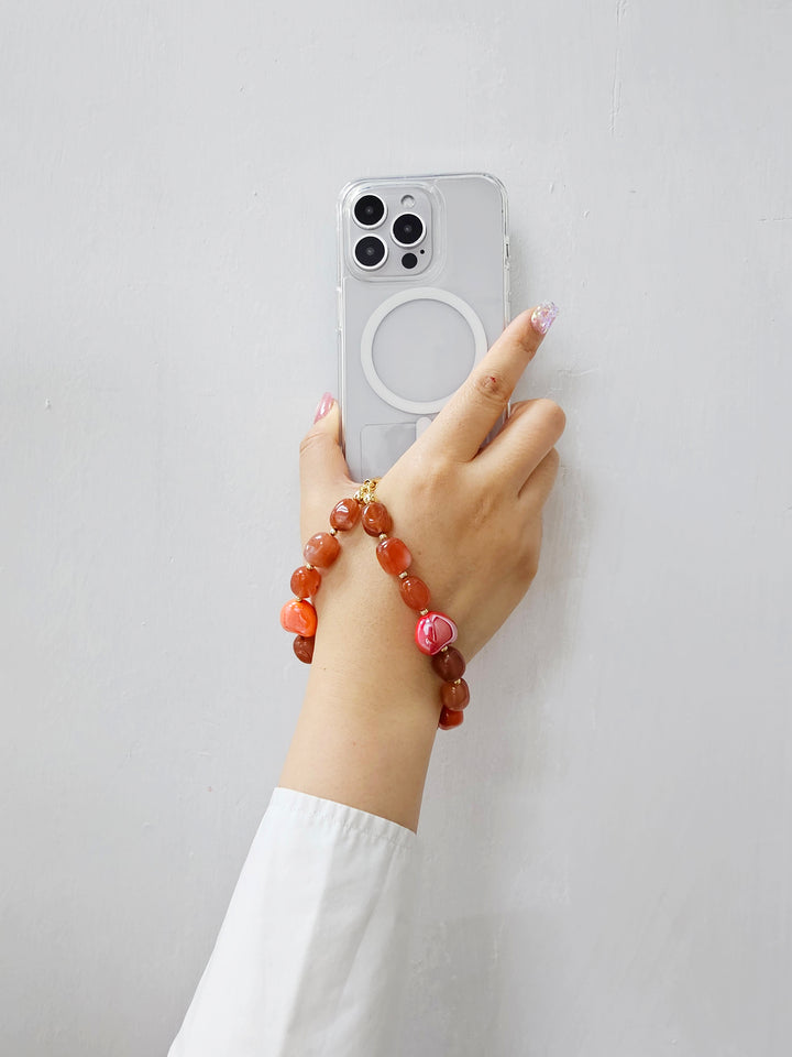 Nugget Red Agate With Hearts Phone Strap PC018