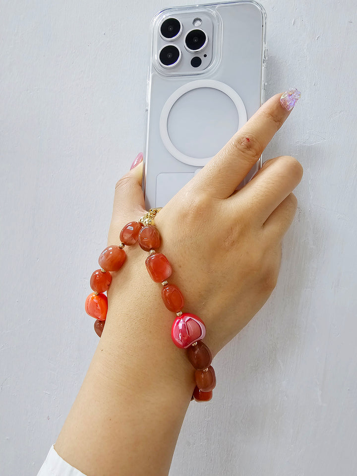 Nugget Red Agate With Hearts Phone Strap PC018