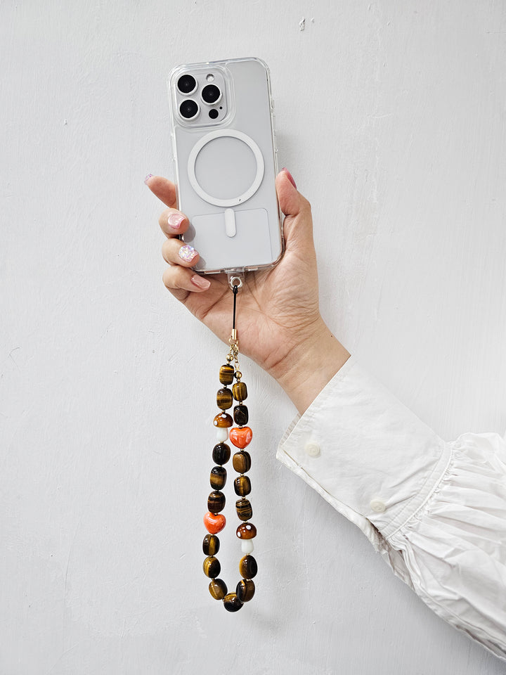 Nugget Tiger-eye With Mushroom And Heart Phone Strap PC024