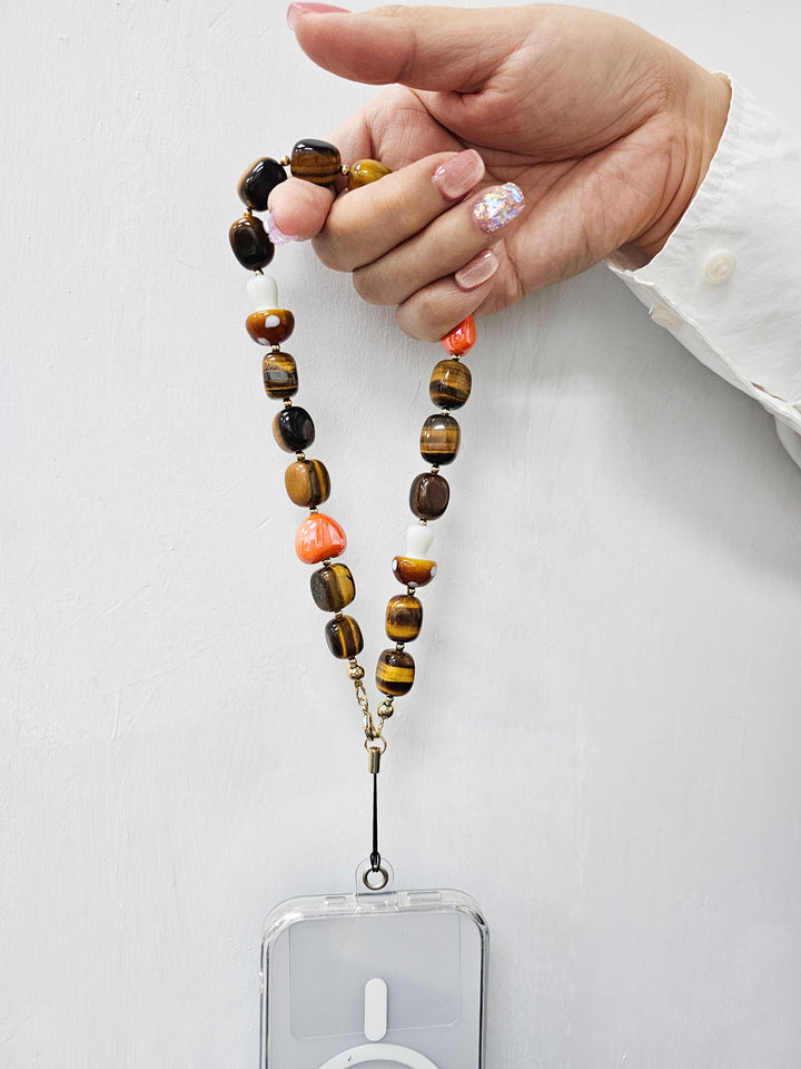 Nugget Tiger-eye With Mushroom And Heart Phone Strap PC024
