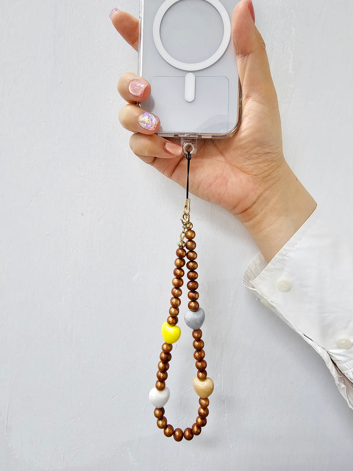 Brown Freshwater Pearls With Hearts Phone Strap PC004
