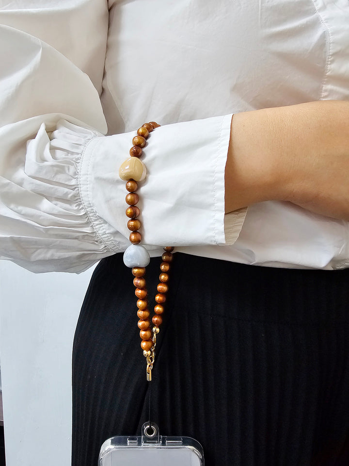 Brown Freshwater Pearls With Hearts Phone Strap PC004