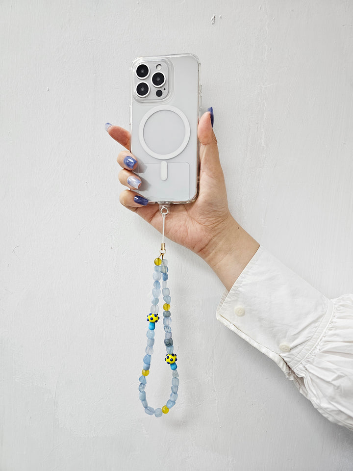 Irregular Aquamarine With Yellow Mushroom Phone Strap PC028