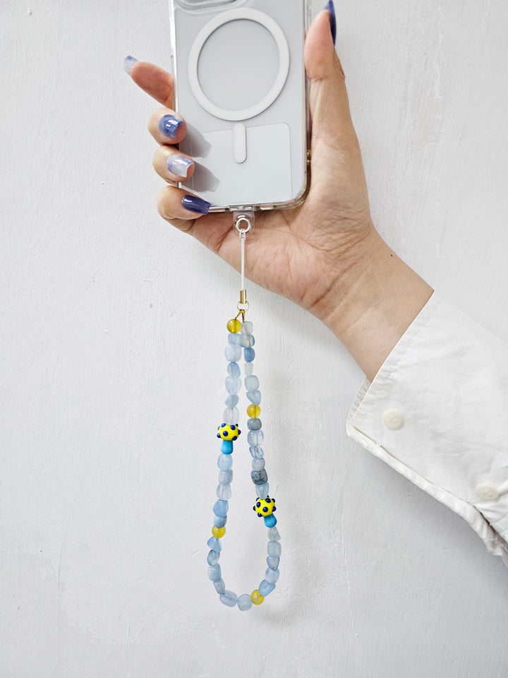 Irregular Aquamarine With Yellow Mushroom Phone Strap PC028