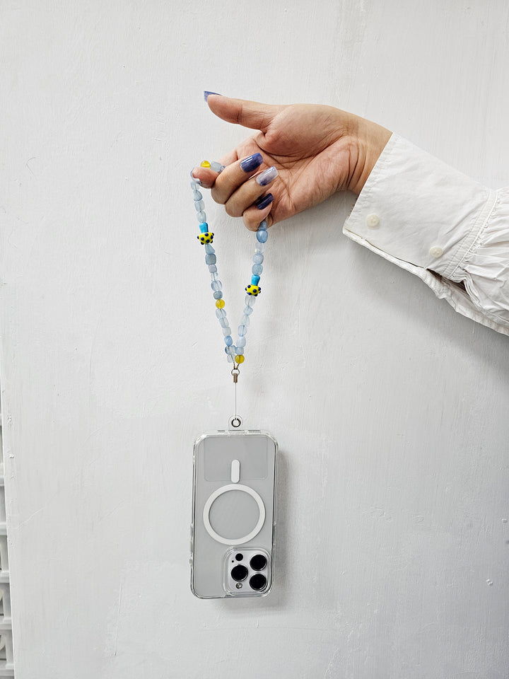 Irregular Aquamarine With Yellow Mushroom Phone Strap PC028