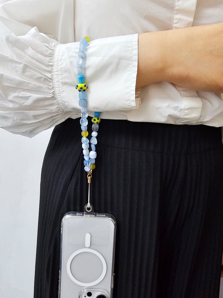 Irregular Aquamarine With Yellow Mushroom Phone Strap PC028