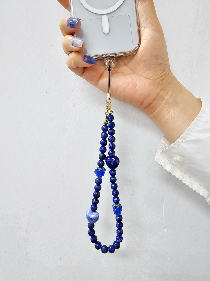 Natural Lapis Lazuli With Raspberry And Hearts Phone Strap PC020