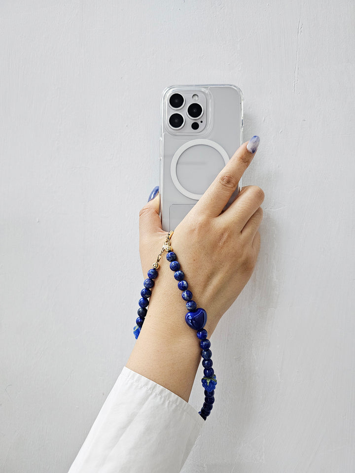 Natural Lapis Lazuli With Raspberry And Hearts Phone Strap PC020