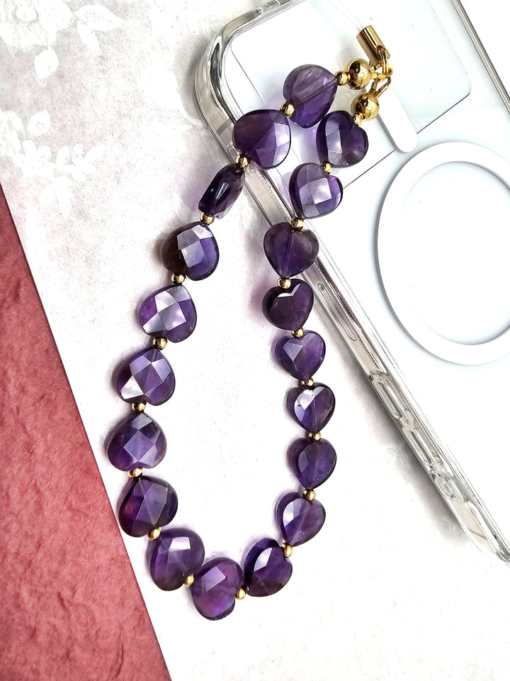 Heart Shaped Amethyst Phone Strap PC027