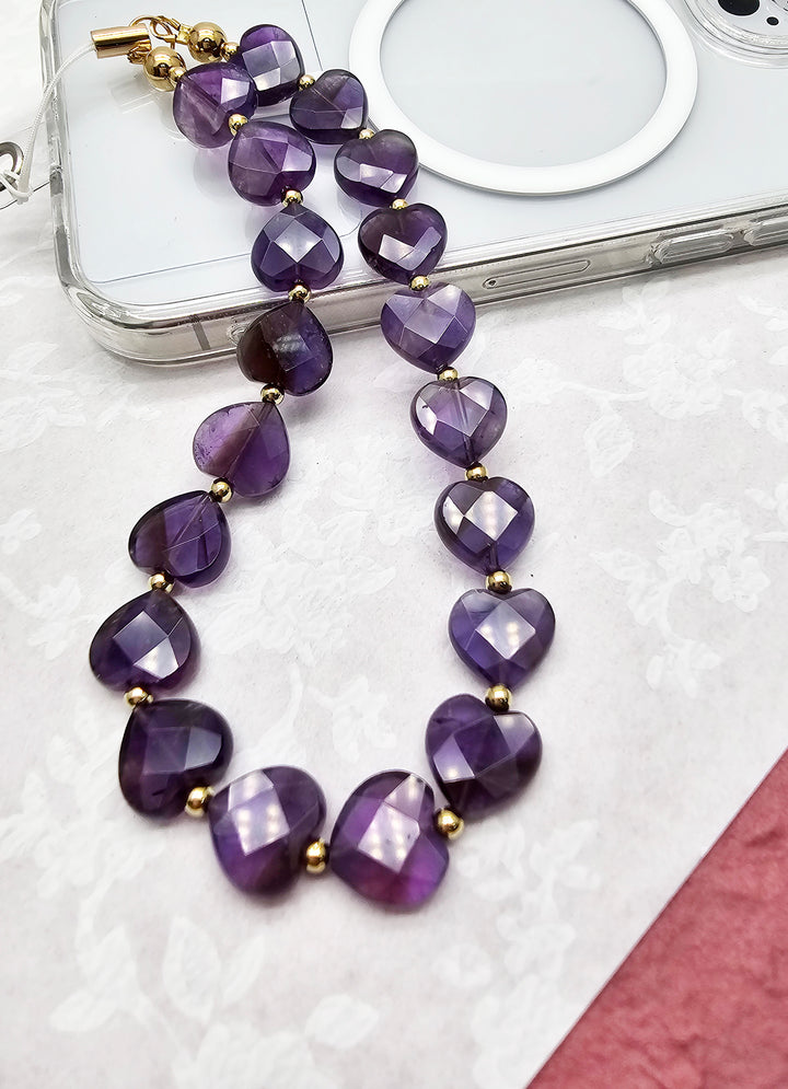 Heart Shaped Amethyst Phone Strap PC027
