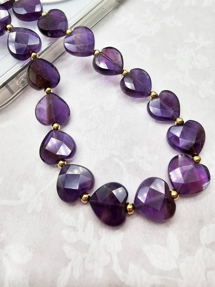 Heart Shaped Amethyst Phone Strap PC027
