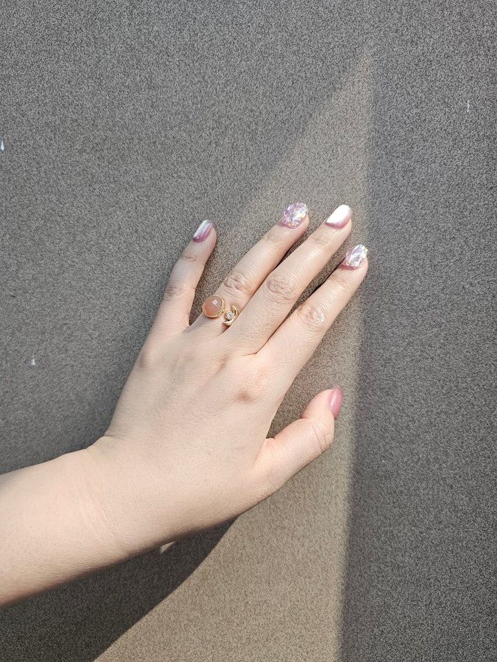 Orange Moonstone With Zircon Open Ring PR017