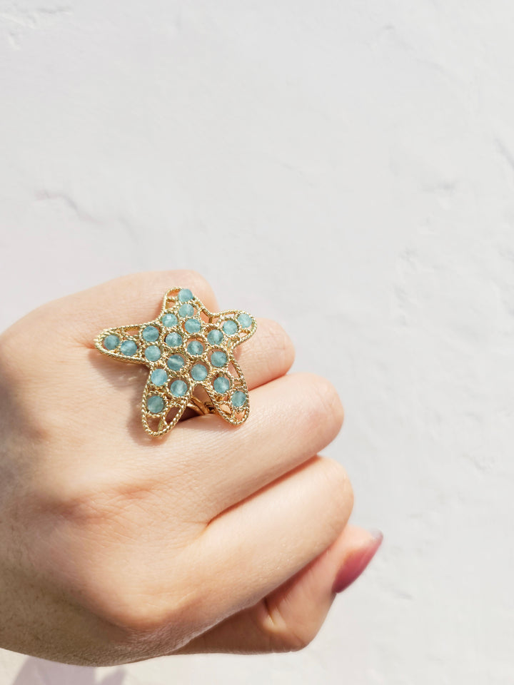 Amazonite Stone Setting Star Shaped Statement Ring PR010