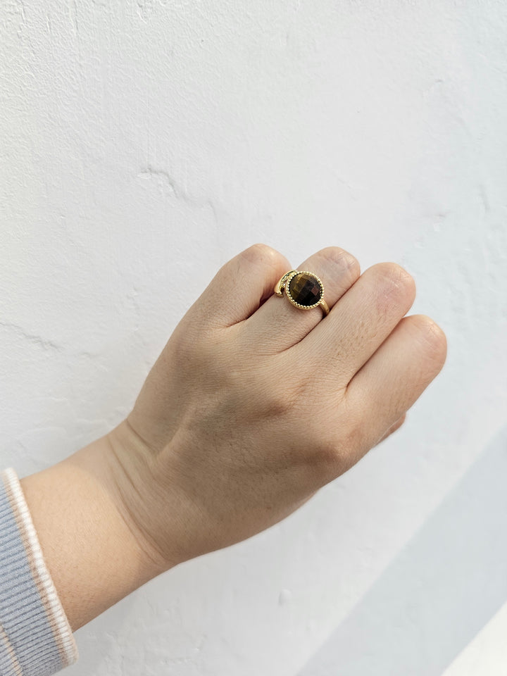 Brown Tiger-eye With Zircon Open Ring PR020