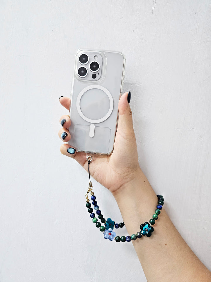 Phoenix Lapis Gemstone With Flowers Phone Semi-precious Stone Strap PC061