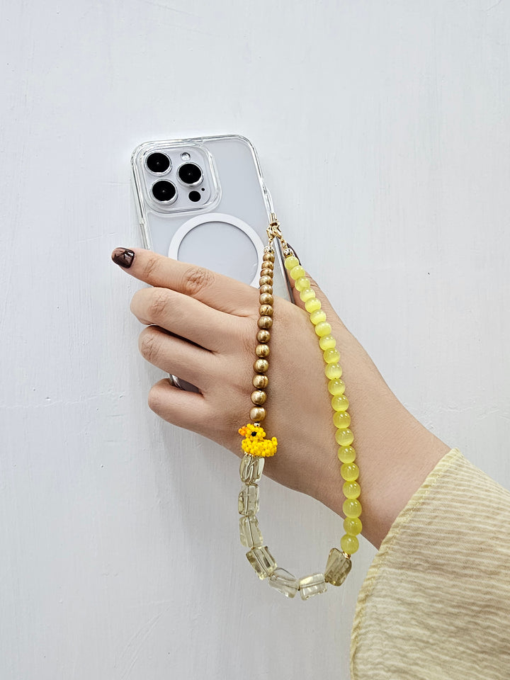 Yellow Gemstone With Duck Artistic Phone Strap PC045