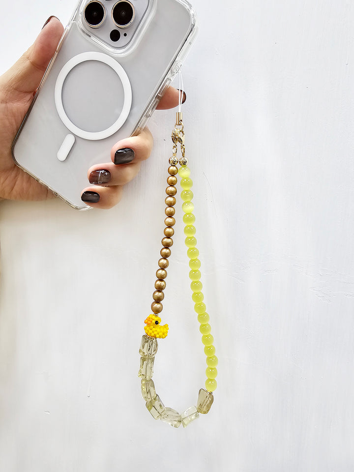 Yellow Gemstone With Duck Artistic Phone Strap PC045