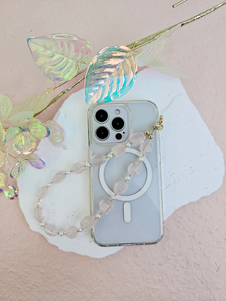 Faceted Rose Quartz With Freshwater Pearls Gemstone Phone Strap PC055