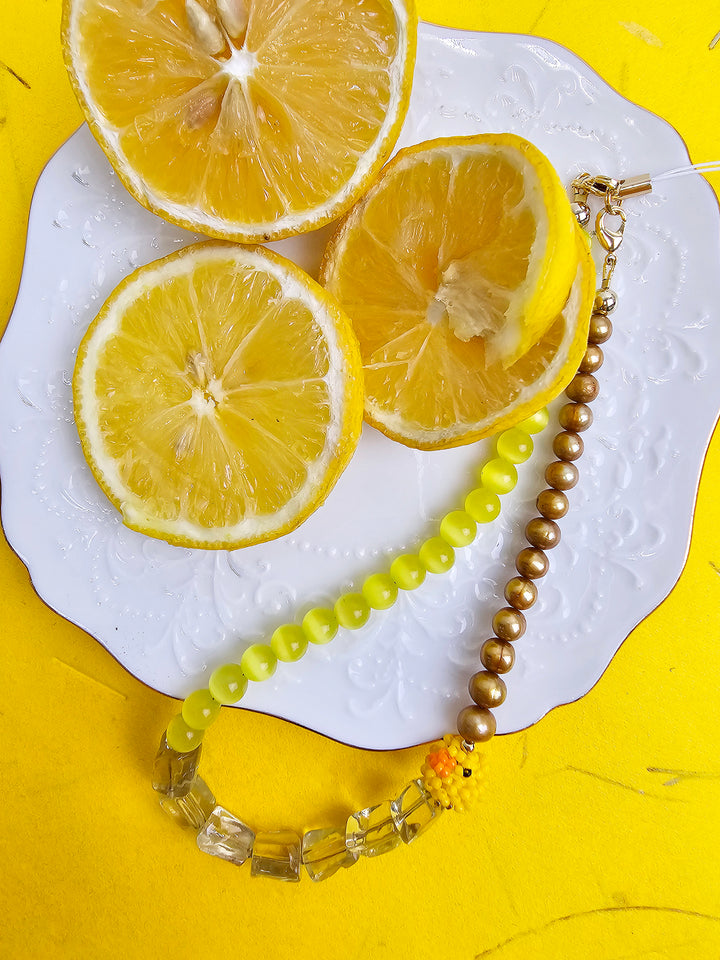 Yellow Gemstone With Duck Artistic Phone Strap PC045