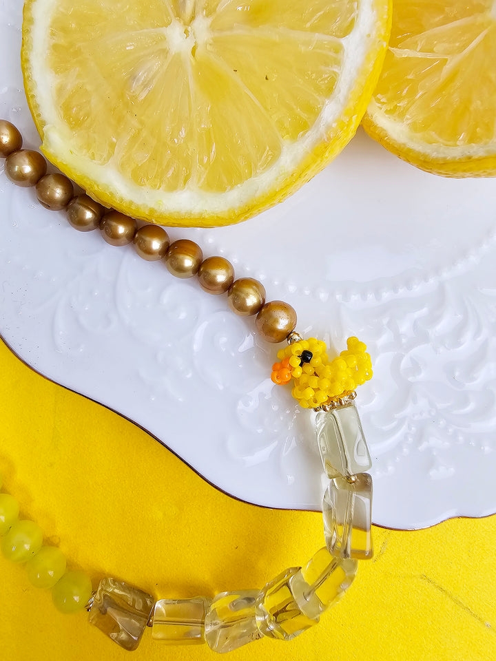 Yellow Gemstone With Duck Artistic Phone Strap PC045