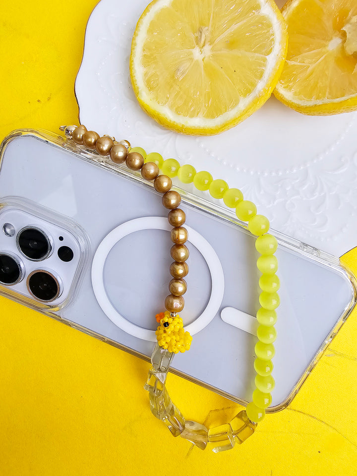 Yellow Gemstone With Duck Artistic Phone Strap PC045