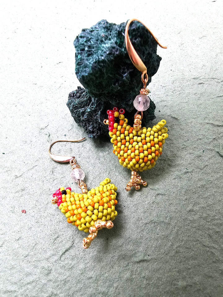 Playful Beaded Chicken Dangle Earrings QE003