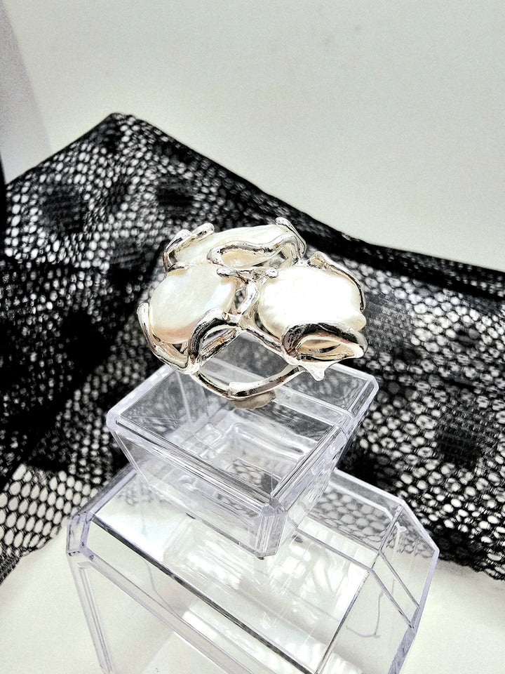 Baroque Pearls Statement Silver Ring QR005
