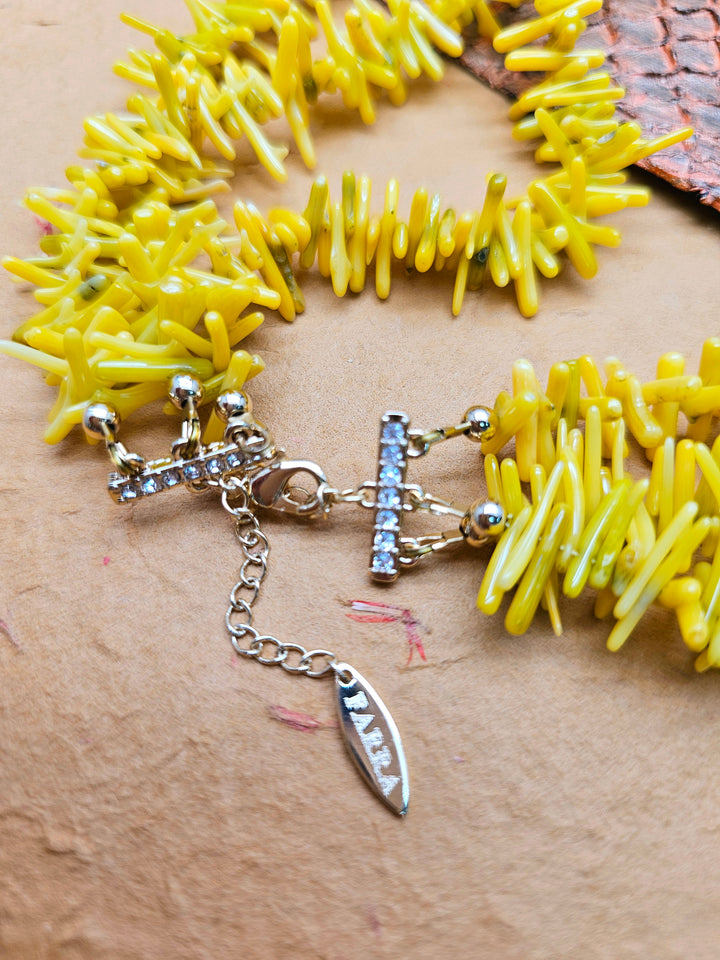Bohemian Vibrant Multi-Layer Yellow Coral Bamboo Statement Necklace QN001
