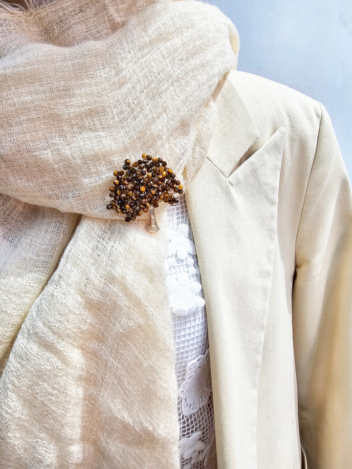 Handcrafted Tree Shape Tiger-eye Stone Brooch QP002