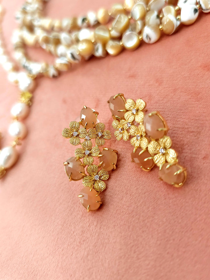 Flower Orange Agate Statement Earrings NE010