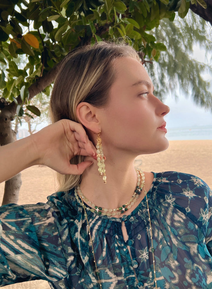 Prehnite with Zircon Stones Double Layers Collar Necklace LN051 - FARRA