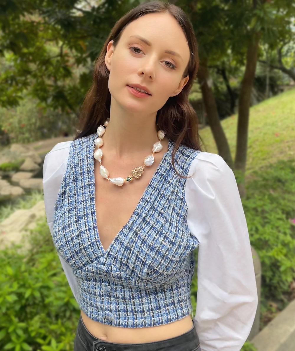 Baroque Pearl With Rhinestones Gorgeous Necklace GN018 - FARRA