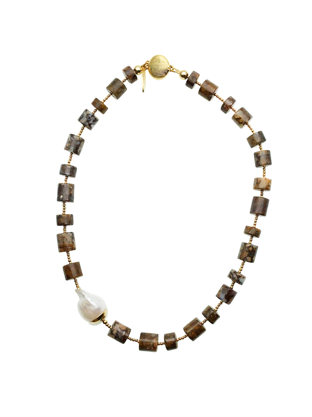 Fire Opal With Baroque Pearl Necklace CN027 - FARRA