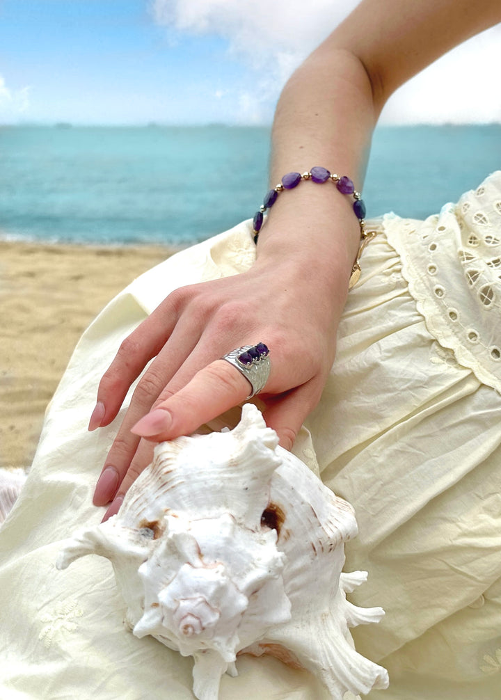 Amethyst Stones Nugget Adjustable Ring LR002 - FARRA