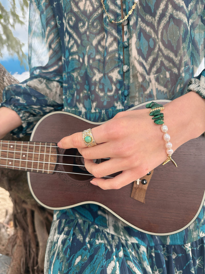 Freshwater Pearls with Irregular Malachite Bracelet LB012 - FARRA