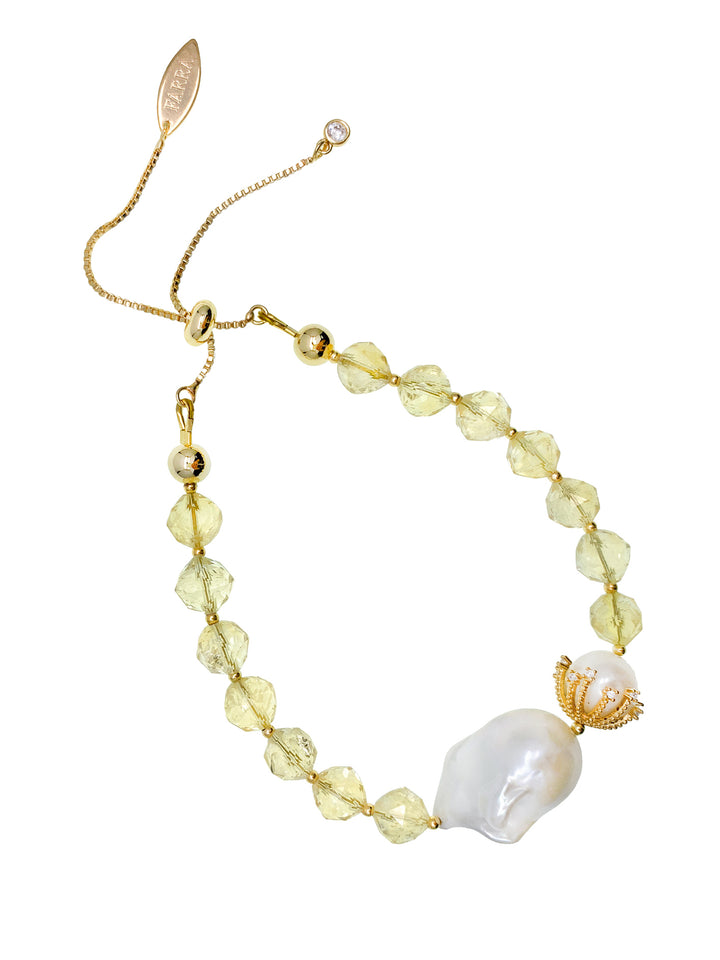 Citrine With baroque Pearls Adjustable Bracelet HB003 - FARRA