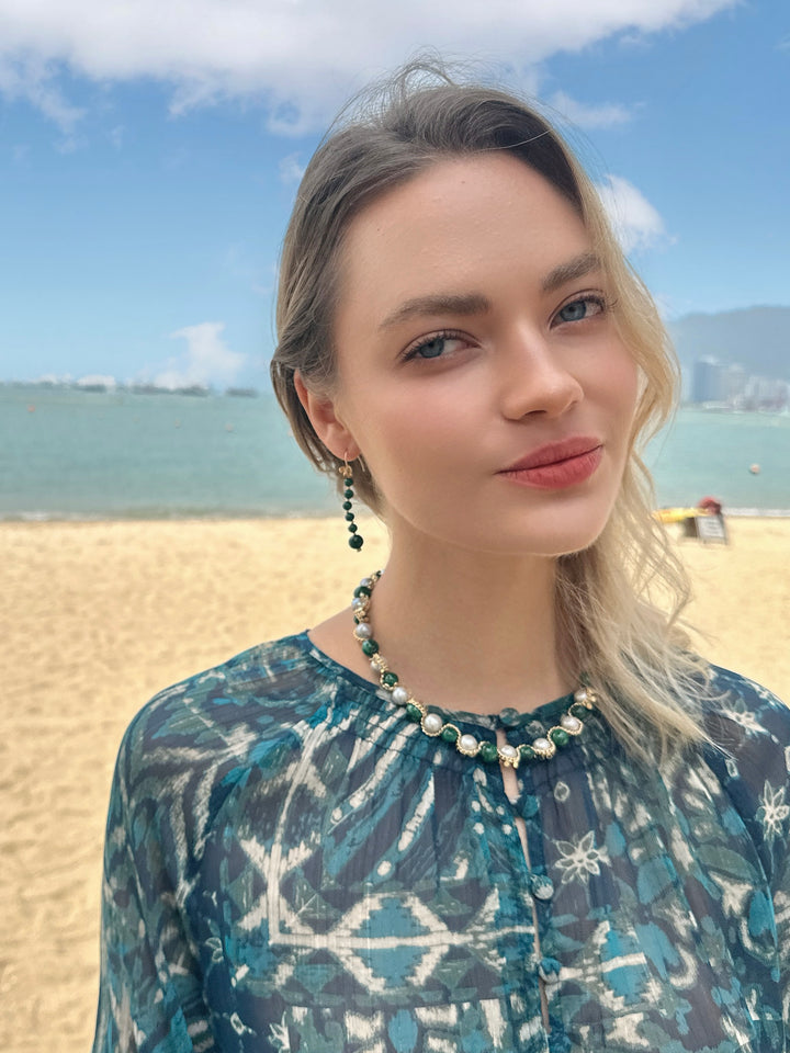 Malachite Drops with Butterfly Hook Earrings LE030 - FARRA