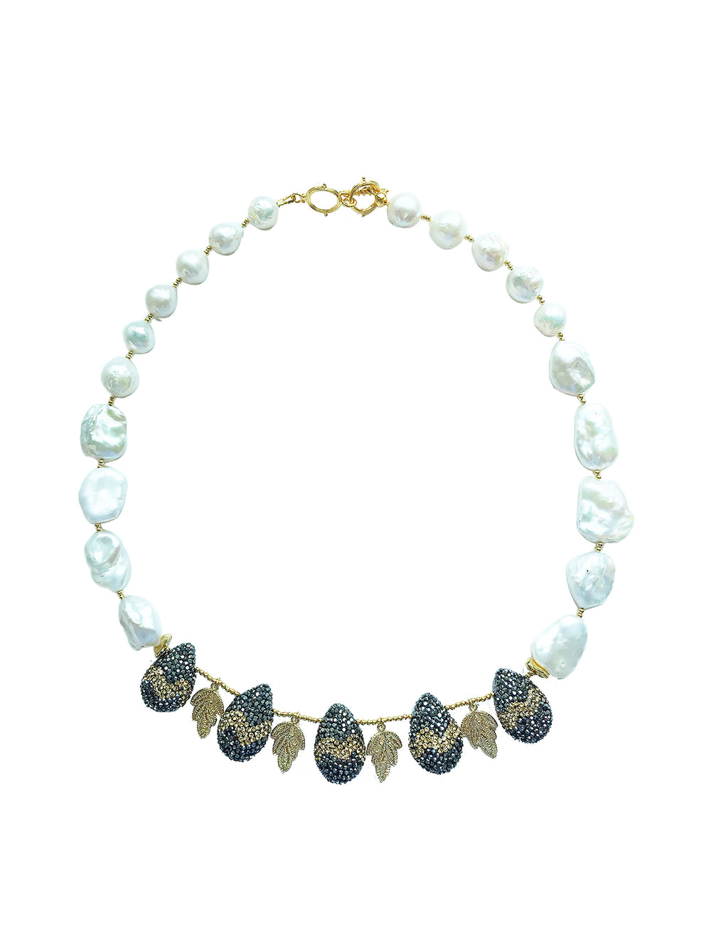 Teardrop Rhinestone with Freshwater Pearls Statement Necklace MN011 - FARRA