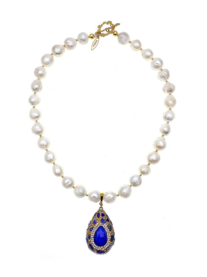 Freshwater Pearls With Removable Jasper Charm Short Necklace FN011 - FARRA