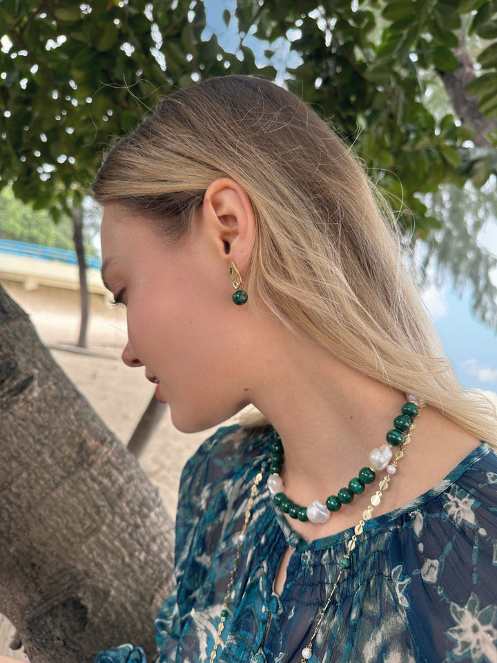 Minimalist Malachite Dangle Earrings LE029 - FARRA