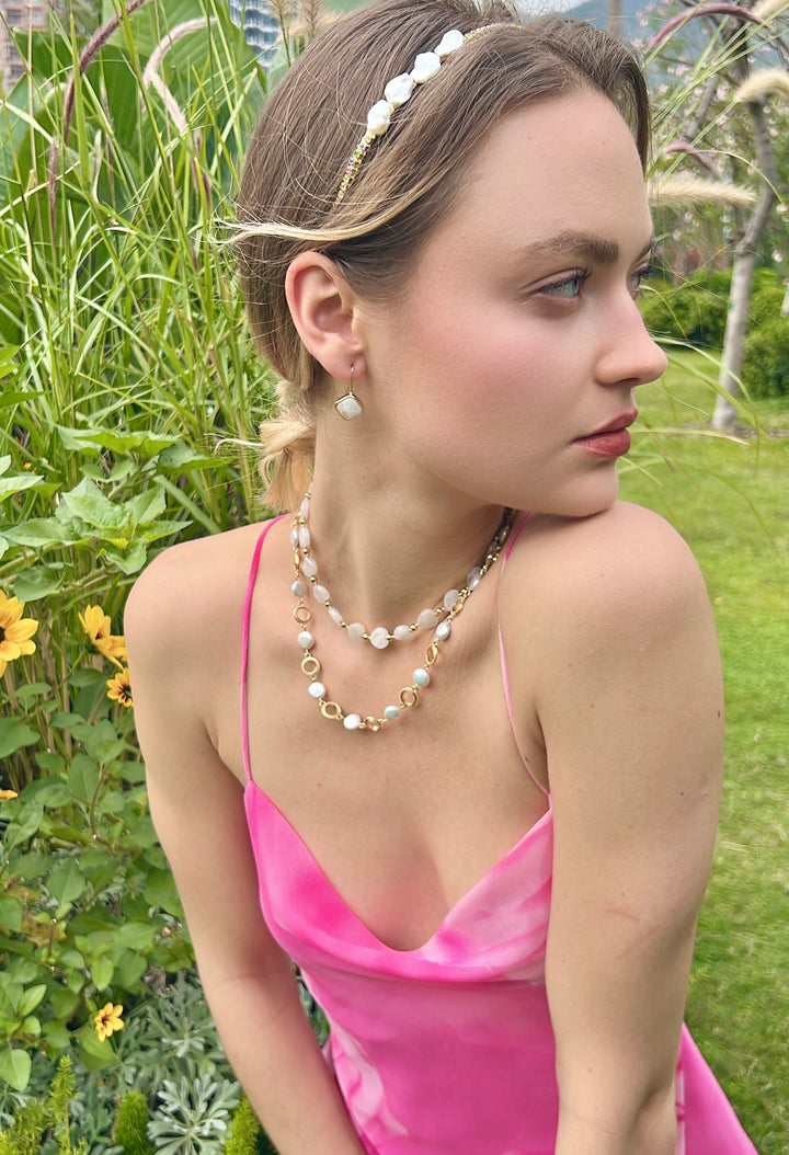 Freshwater Pearls And Colorful Zircon Handcrafted Hair Band LH001 - FARRA