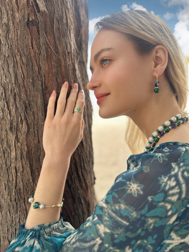 Turquoise Stone Platinum Plated Brass Adjustable Ring LR007 - FARRA