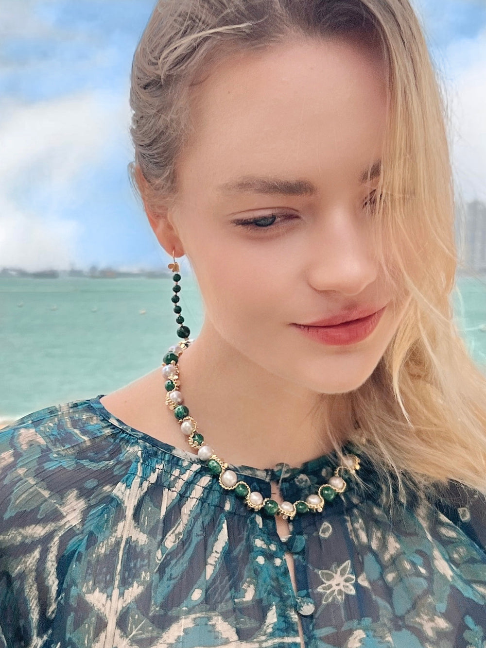 Malachite Drops with Butterfly Hook Earrings LE030 - FARRA