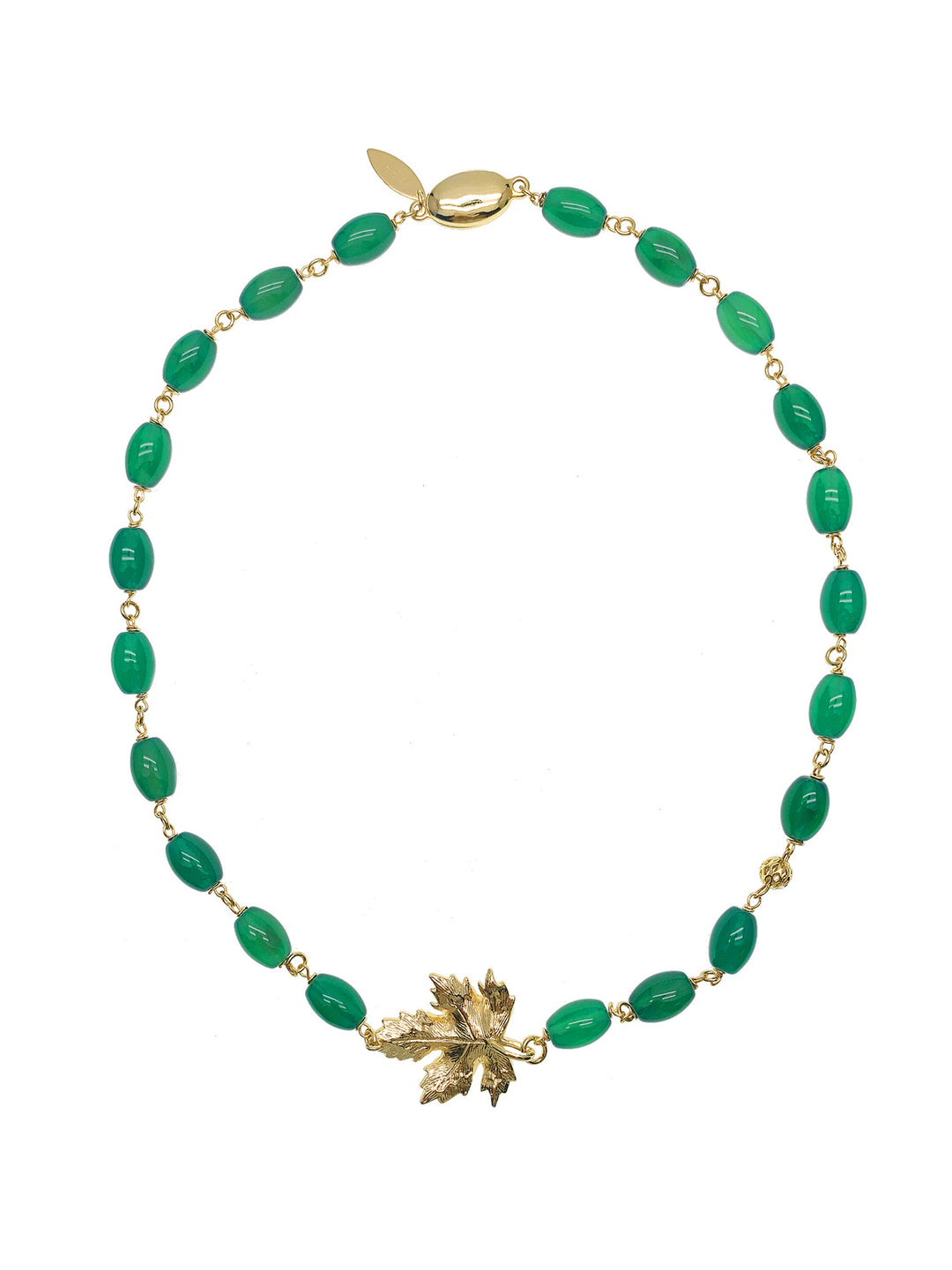 Green Agate With Maple leave Pendant Necklace HN008 - FARRA