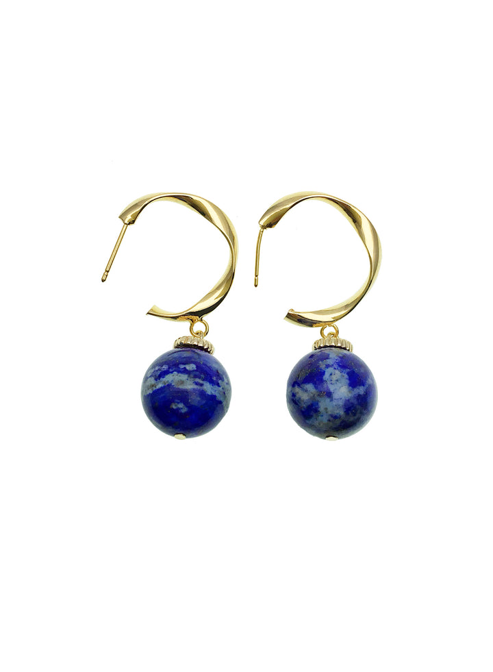 Round Lapis Hook Earrings CE002 - FARRA