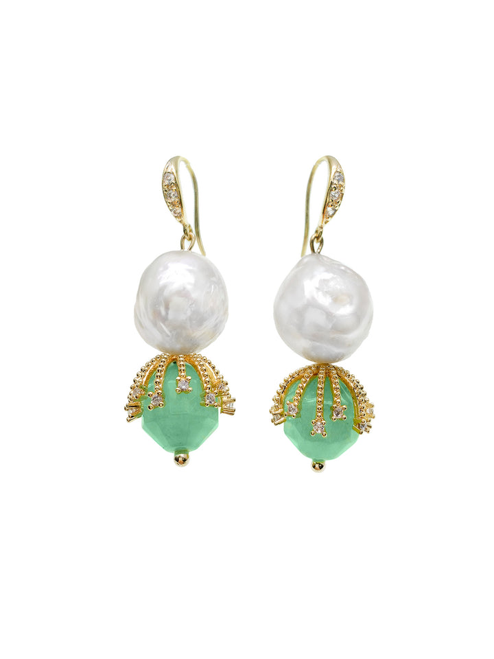 Irregular Pearls With Green Aventurine Dangle Earrings HE010 - FARRA