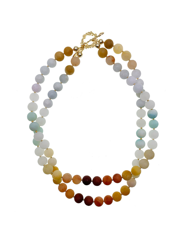 Gradient Brown Jade Double Layers Necklace HN018 - FARRA