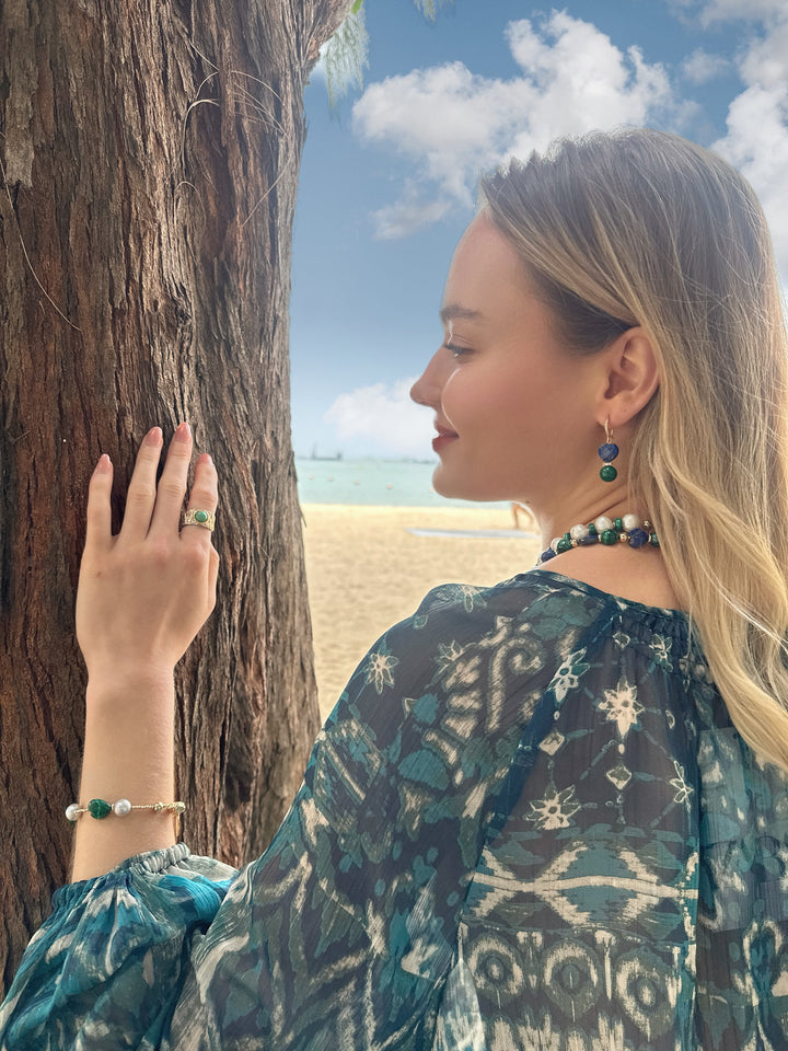 Heart-Shaped Lapis with Round Malachite Earrings LE032 - FARRA