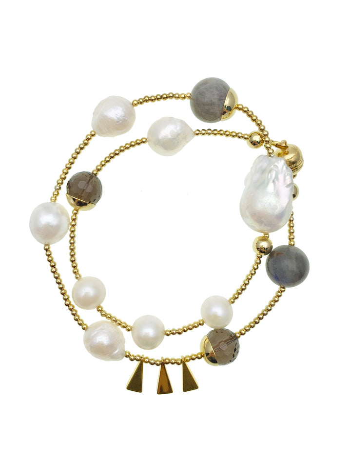 Freshwater Pearls & Labradorite Double Layers Bracelet AB008 - FARRA